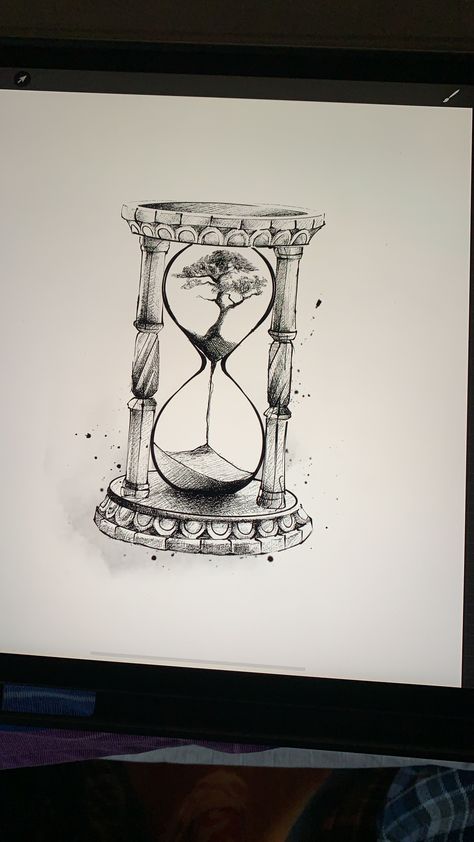 Hourglass Time Tattoo, Tattoo Ideas Hourglass Design, Hourglass Tree Tattoo, Hourglass Design Drawing, Lost Time Tattoo, Sand Timer Tattoo Design, Hourglasses Tattoo, Time Drawing Ideas, Hour Glass Tattoos For Women