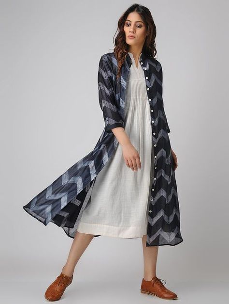 Outfits For Work Casual, Jacket Style Kurti, Long Jacket Dresses, Sewing Patterns Free Women, Tenun Ikat, Trendy Sewing Patterns, Casual Frocks, Outfits For Work, Casual Indian Fashion