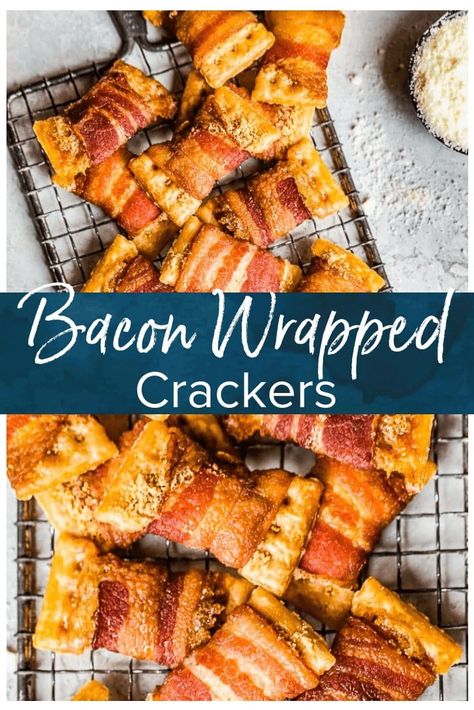 Savory Group Snacks, Bacon Straws, Bacon Wrapped Crackers, Crowd Finger Foods, Crackers Video, Puff Pastry Bacon, Cheesy Puff Pastry, Crackers Appetizers, Bacon Wrapped Appetizers