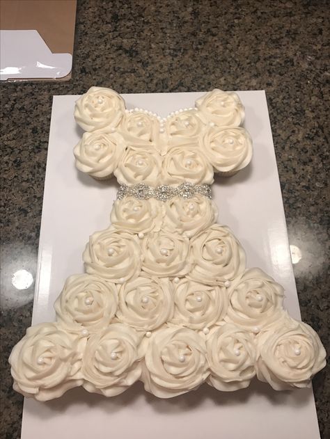 Cupcake wedding dress Cupcake Dress Cake, Wedding Dress Cupcake Cake, Decorative Frosting, Cupcake Wedding Dress, Cupcake Outline, Cupcake Arrangements, Dress Cupcakes, Weddind Dress, Wedding Dress Shapes