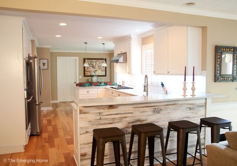 Tall bar replaces wall between kitchen and family room Remove Wall Between Kitchen Living Rooms, Bar Between Kitchen And Living Room, Separate Kitchen And Living Room, Wall Between Kitchen And Living Room, Removing Wall, Remove Wall, Tall Bar, Kitchen View, Ranch Remodel