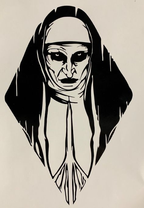 Scary Nun Drawing, Conjuring Tattoo, Demons Tattoo, Pumpkin Patterns, Solid Black Tattoo, The Nun, Demon Tattoo, Silhouette Drawing, Graffiti Writing