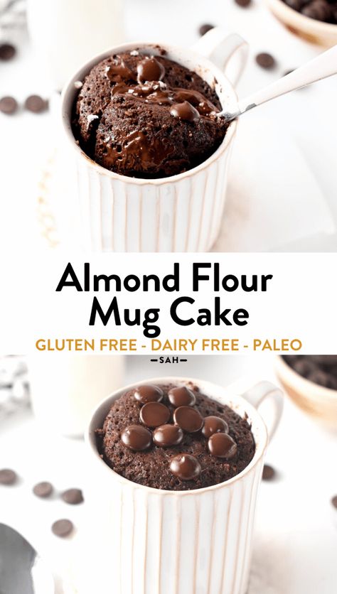 This Almond Flour Mug Cake is an quick and easy snack perfect to fix a sweet tooth in less than 2 minutes. Plus, this is a healthy chocolate mug cake too, made refined sugar and free and grain-free. Almond Flour Mug Cake, Healthy Chocolate Mug Cake, Paleo Mug Cake, Gluten Free Mug Cake, Chocolate Chip Mug Cake, Mug Cake Healthy, Almond Flour Cakes, Protein Mug Cakes, Vanilla Mug Cakes