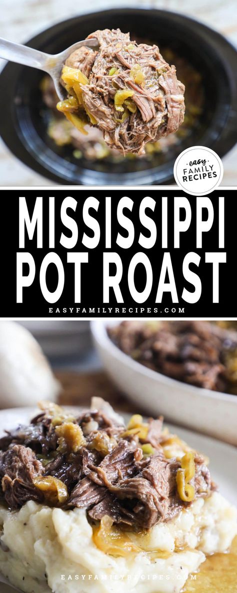 Mississippi Pot Roast {Crock Pot} · Easy Family Recipes Roast Crock Pot, Slow Cooker Mississippi Roast, Mississippi Pot Roast Recipe, Pot Roast Sandwiches, Mississippi Roast Recipe, Pot Roast Crock Pot Recipes, Mississippi Pot, Mississippi Roast, Pot Roast Recipe