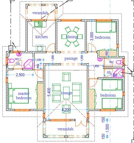 Small House Design Floor Plan, 3 Bedroom House Design, 3 Bedroom Home Floor Plans, Bungalow House Floor Plans, Spacious Closet, Living Room Floor Plans, Bedroom Bungalow, Open Floor House Plans, Three Bedroom House Plan