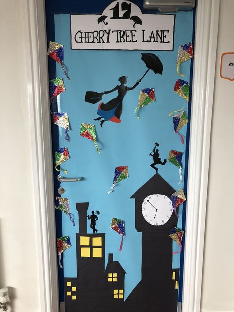 Mary Poppins Door Decoration, Mary Poppins Classroom Door, World Book Day Decorations, Book Cover Door Decorations Classroom, Classroom Door Decorations Book Theme, Mary Poppins Classroom Theme, Mary Poppins Decorations, Book Themed Classroom Doors, Book Week Door Displays