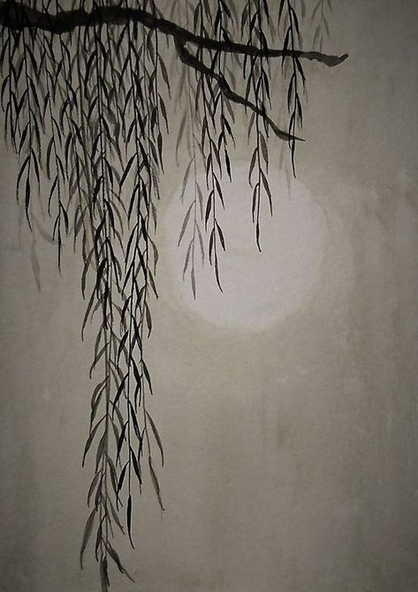 Willow Tree Sketch, Willow Drawing, Willow Tree Drawing, Weeping Willow Tattoo, Willow Tattoo, Willow Tree Art, Tree Drawing Simple, Willow Tree Tattoos, Modern Mural