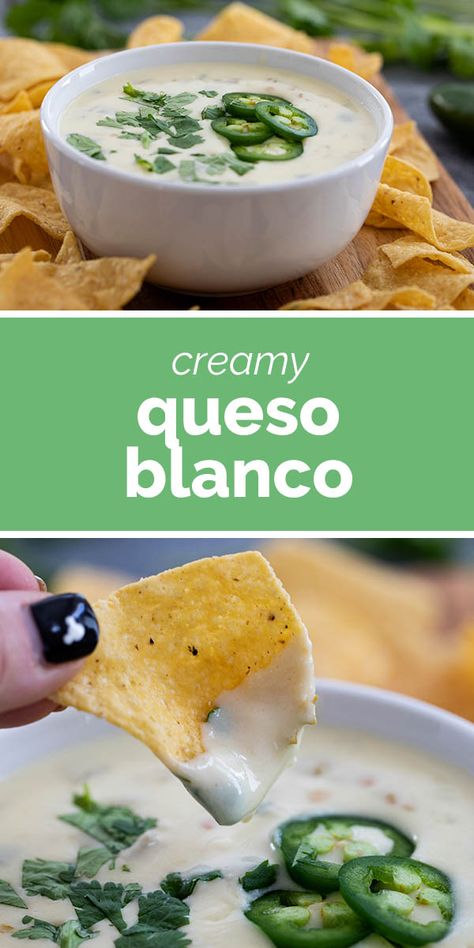 Creamy and spicy, this Queso Blanco is the perfect dip for your next party or Mexican night. This white queso recipe is so easy, you’ll want to serve it all the time. #appetizer #recipe #dip #cheese Queso Blanco Recipe, White Queso Recipe, Mexican Food Recipes Appetizers, White Cheese Dip, White Queso, Mexican Night, Mexican Appetizers, Queso Recipe, Bowl Party Food