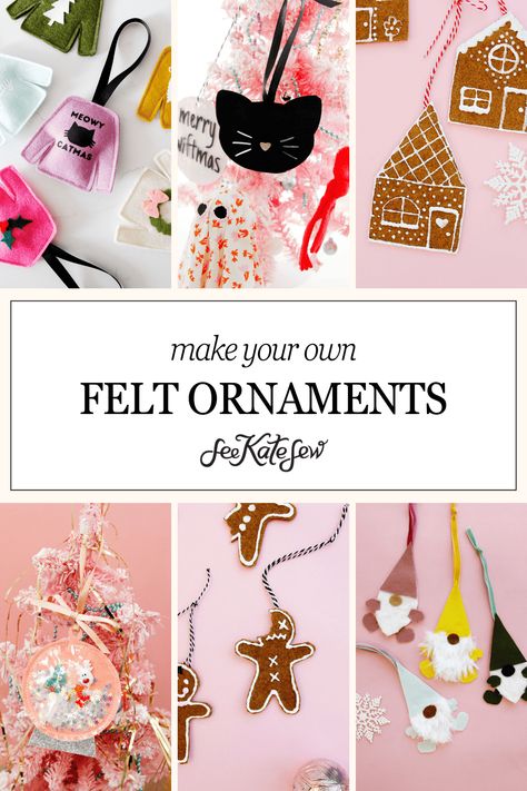 DIY Christmas Ornaments to Make - see kate sew Diy Felt Ornaments, Sew Ornaments, Christmas Ornament Ideas, Cute Ornaments, Ornaments To Make, Ornament Ideas, Diy Felt, Handmade Christmas Decorations, Felt Christmas Ornaments