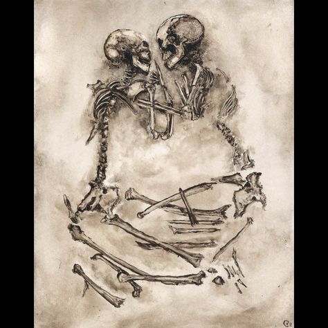 Skeleton In The Ground, Skeletons Laying Down Together, Skeleton Reaching Out, Printmaking Clothes, Lovers Of Valdaro Tattoo, Skeleton Laying Down, Lovers Of Valdaro, Skeletal Art, Cecilia Reyes