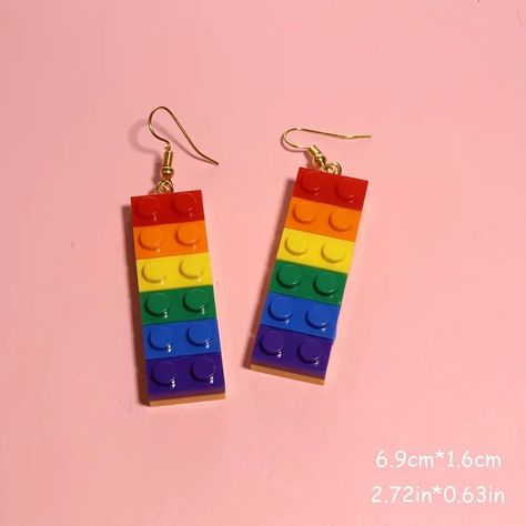 Women's Brick Design Drop Earrings Fun Rainbow Color Jewelry - Temu Lego Jewelry, Teacher Earrings, Preschool Teacher Gifts, Preschool Gifts, Color Jewelry, Lego Parts, Brick Design, Preschool Teacher, Fashion Jewelry Earrings