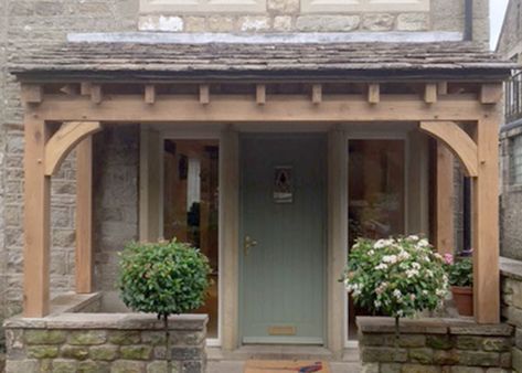 Oak Porch Ideas Entrance, Open Porch Ideas Uk, Sandstone Porch, Porch Interior Ideas, Flat Roof Porch Entrance, Cottage Portico, Oak Porch Ideas, Porches Ideas Entrance, Porch Ideas Entrance