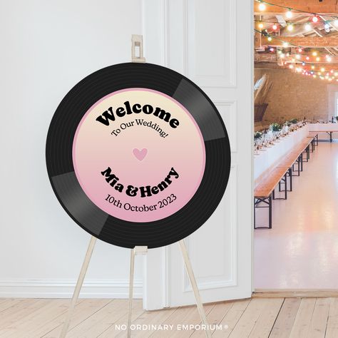 Retro Record Welcome Sign, 1980s Vinyl Music Theme Wedding Sign, Retro Themed Wedding Decor, 60s 70s 80s, Rock And Roll, Engagement Party 80s Rock And Roll, Retro Themed Wedding, Music Theme Wedding, 70s Party Theme, Music Themed Wedding, 70s Party, Karaoke Party, 80s Rock, Retro Party