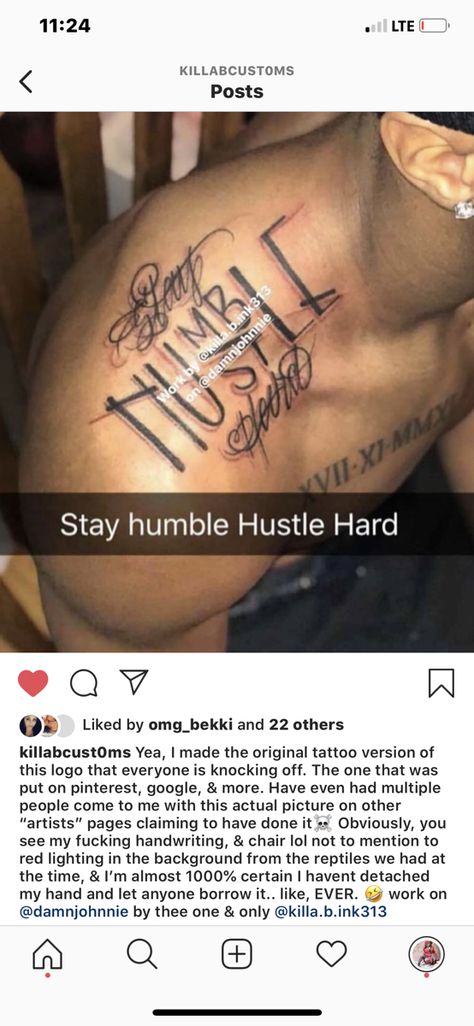 Stay humble hustle hard tattoo ORIGINAL ARTIST Hustlers Ambition Tattoo, Humble Tattoo Men Forearm, Stay Humble Hustle Hard Tattoo Men, Stay Humble Tattoo Men, Humble Hustle Tattoo, Hustle In Silence Tattoo, Hustler Tattoos Men, Risk Taker Tattoo Men, Stay Humble Hustle Hard Tattoo