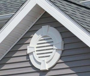 gable vents are near the peak of the roof, allowing warm & humid air to be replaced with cooler, dry air Round Gable Vents On House, Farm Doors, House Vents, Attic Vents, Attic Ventilation, Tv Wand, Attic Renovation, Roof Vents, House Siding