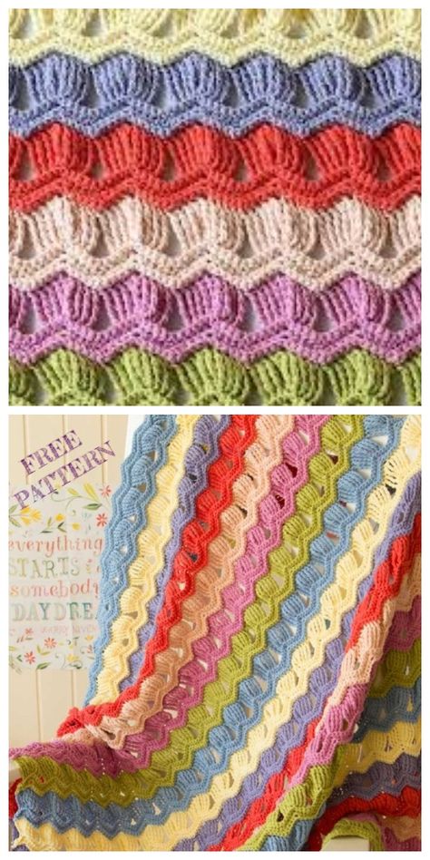 Crochet Vintage Fan Ripple Stitch Blanket Free Crochet Pattern + Video Ripple Stitch Blanket, Crochet Quilt Pattern, Peacock Crochet, Crochet Ripple Pattern, Crochet Blanket Stitch Pattern, Crochet Scarf Easy, Crocheted Afghans, Baby Poncho, Ripple Stitch