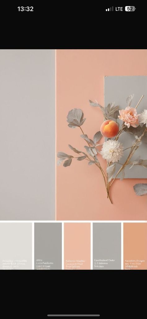 Peach And Grey Nursery, Salmon Color Living Room, Salmon Wall Color, Coral And Grey Bedroom, Peach Color Bedroom Ideas, Grey Bedroom Paint, Paint Color Pallets, Peach Rooms, Cabin Build