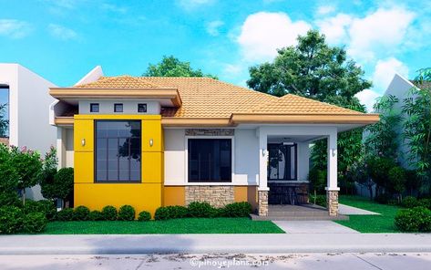 Modern Bungalow House with 3D Floor Plans and Firewall - Pinoy House Designs - Pinoy House Designs Firewall House Design, Modern House Design Philippines, Attic House Design, House Design Philippines, Small House Design Ideas, Bungalow House Floor Plans, Small Cottage Designs, Modern Bungalow House Design, Bedroom Bungalow