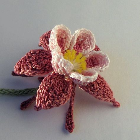 Crocheted Plants, Flower Design Ideas, Crochet Flower Top, Crochet Bouquets, Cloth Crochet, Hairpin Lace Crochet, Crochet Garden, Columbine Flower, Crochet Earrings Pattern