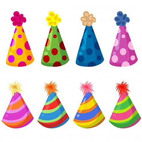 Colorful birthday hat party element set Premium Vector Happy Birthday Theme, Hat Vector, Hat Party, Hand Crafts For Kids, Glue Book, Colorful Birthday, Easy Coloring Pages, Circus Party, Birthday Hat