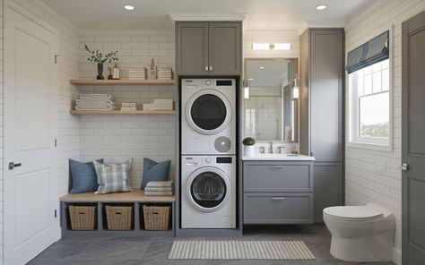 Bathroom laundry room combo ideas!!😍😍 Laundry Room In Bathroom Closet, Bathroom With Laundry Room Combo, Laundry Bathroom Combo Layout, Laundry Room Combo Ideas, Small Bathroom And Laundry Room Combo, Bathroom Laundry Combo, Bathroom And Laundry Room Combo, Bathroom Laundry Room Combo, Laundry Room Combo