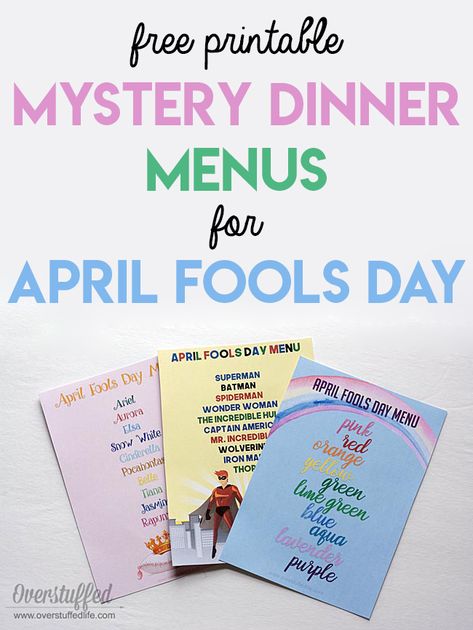 Celebrate April Fools Day with a Mystery Dinner! Your family will love this fun April Fools tradition. Learn how to create a mystery meal and download your free printable menus! Mystery Dinner Menu Ideas, April Fools Dinner, April Fools Birthday, Free Printable Menu, Mystery Dinner, Printable Menu, Fools Day, School Printables, Printables Free Kids