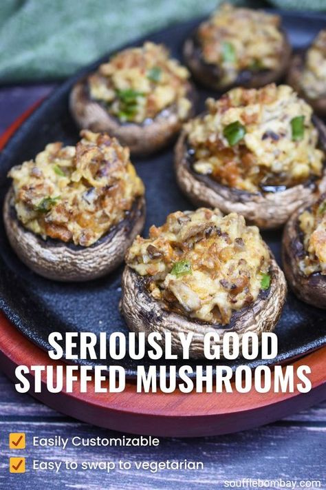 So good & easy. Stuffed Mushrooms with Cream Cheese and sausage can be adjusted to Vegetarian Stuffed Mushrooms too. Delicious either way!! Cheese Logs, Sausage Stuffed Mushrooms, Mushroom Appetizers, Cheese Stuffed Mushrooms, Holiday Appetizers Easy, Motherhood Lifestyle, Stuffed Mushroom, Vol Au Vent, Spicy Sausage