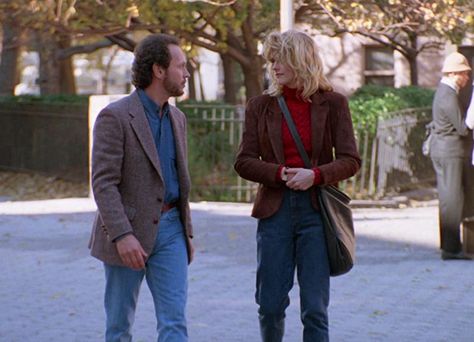 It's Meg Ryan fall, y'all, and what better way to celebrate is there than copying her best looks from 'When Harry Met Sally.' #megryan #whenharrymetsally #recreateoutfitsfromwhenharrymetsally #romcomoutfits #outfitideas #outfitinspo #fallfashion #falloutfitideas Meg Ryan Fall, Menswear Inspired Outfit, Best Romantic Comedies, Cute Couples Costumes, 2000s Girl, Red Cable Knit Sweater, When Harry Met Sally, Meg Ryan, Style Muse