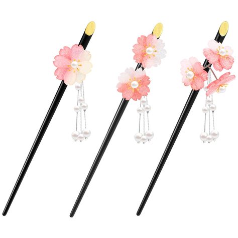 PRICES MAY VARY. Meet your various demands: the package comes with 3 pieces of pink sticks in different styles, which are enough for you to change and replace, and easy to match with your daily hair, makeup, and dressing needs Not easy to break: the cherry blossom hair stick is made of quality acrylic material, reliable and reusable, lightweight and portable, and not easy to deform or fade, handmade and comfortable to wear; The flowers are clear and not have any impurities, which can be applied Asian Hairstyles With Chopsticks, Acrylic Cherry Blossom, Japanese Hair Pins, Chinese Hair Chopsticks, Japanese Hair Accessories, Asian Hair Pin, Asian Hair Accessories, Chignon Pin, Hair Chopsticks