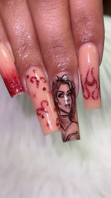 Aires Birthday Nails, Aries Themed Nails, Taurus Nails Birthday, Aries Birthday Nails Acrylic, Aries Nail Art, Aries Inspired Nails, Aries Nails Acrylic, Birthday Nails Aries, Taurus Nails Designs