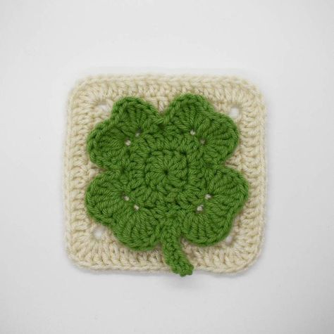 Large Four Leaf Clover Granny Square crochet pattern St. | Etsy Four Leaf Clover Granny Square, Earth Granny Square Pattern, Crochet Four Leaf Clover Granny Square, Crochet Clover Granny Square, January Granny Square, Clover Granny Square Pattern, Cactus Granny Square Crochet, Football Granny Square, Themed Granny Squares