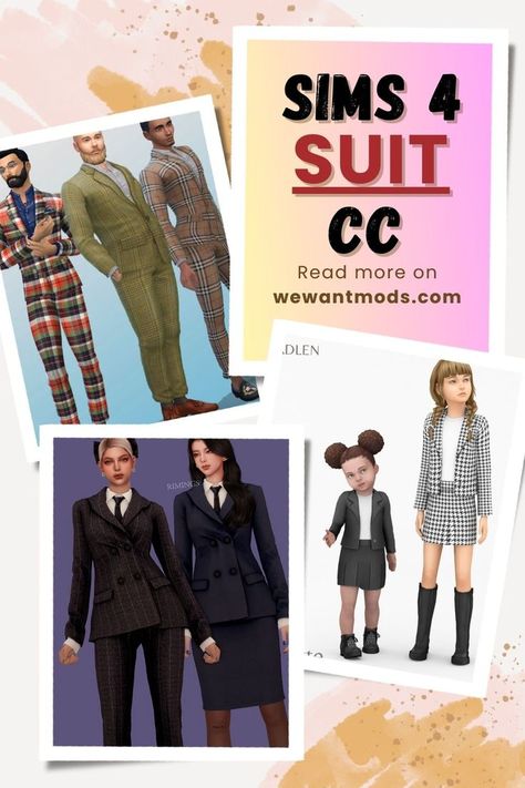 sims 4 suit cc Sims 4 Suit Cc, Sims 4 Suit, Turtleneck Suit, Sims Custom Content, Model Looks, Chanel Inspired, Plaid Suit, Tweed Suits, Three Piece Suit