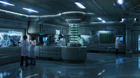 Medical Research Lab, Chris Caldow on ArtStation at https://www.artstation.com/artwork/QE46x Lab Astethic, Biotechnology Aesthetic, Space Laboratory, Laboratory Illustration, Scifi Lab, Laboratory Aesthetic, Futuristic Lab, Future Environment, Background Hospital