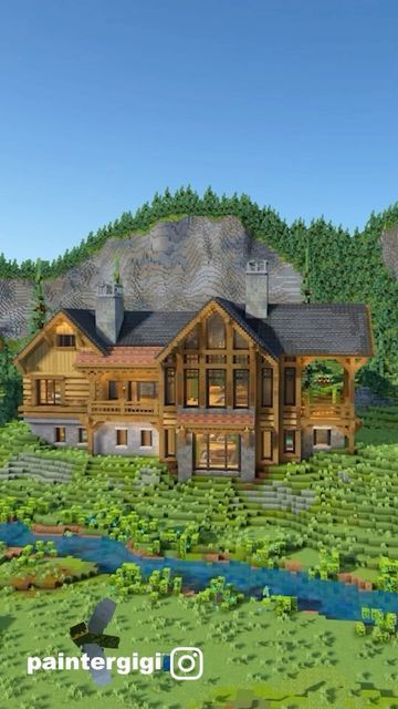 Paintergigi-Minecraft Builder on Instagram: "The log home, a place that we all want to go to at the end of summer. Collaboration with @clairel593 @airtugmc @waspycraft1 📩Save for later @Paintergigi - Minecraft Builder - ▶️ YouTube link is in my bio. I hope to see everyone over there. More exclusive content to come everyday :) - 🔌Download my builds on my Patreon! - 🎯Follow @bakery_builders to see more content from my friends! - 📌Follow @paintergigi 📌Save for Later 📌Comment your thoughts - F Minecraft Summer House, Mountain Home Minecraft, Minecraft Lodge, Big Minecraft House, Minecraft Big House, Minecraft Beautiful House, Big Minecraft Houses, Minecraft Cabin, Mansion Minecraft