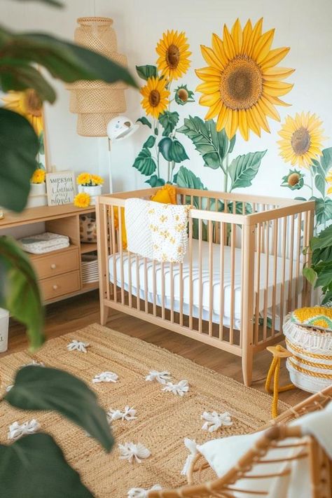 Bright Sunflower Nursery Ideas for Your Baby's Room Sunflower Nursery Ideas, Sunshine Nursery Theme, Sunflower Nursery, Sunshine Nursery, Nursery Theme, Nursery Inspiration, Baby's Room, Functional Furniture, Cozy Space