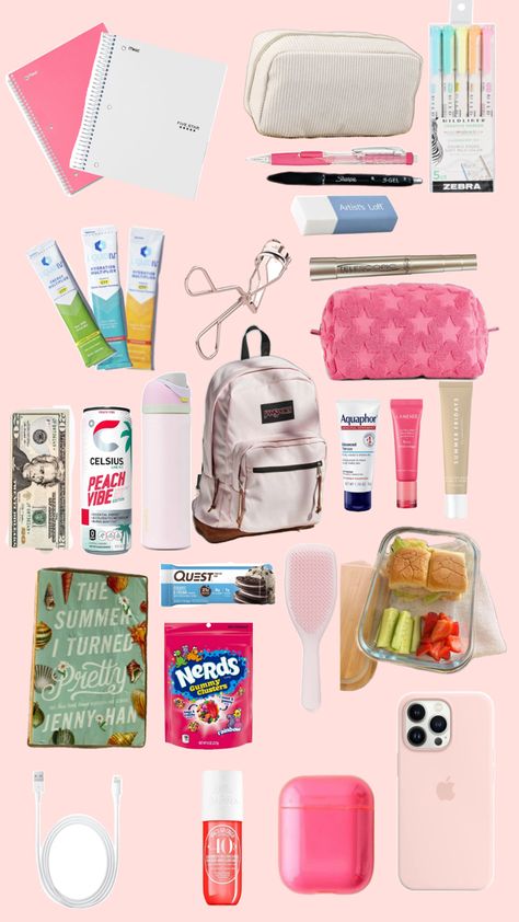 backpack for 24-25 Pack My Backpack With Me, Girly Products, School Backpack Essentials, Backpack Ideas, College Student Hacks, Preppy Gifts, School Bag Essentials, Backpack Essentials, School Kit