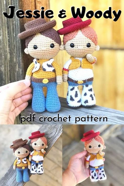 Crochet Jessie Toy Story Free Pattern, Crochet Woody Toy Story, Toy Story Amigurumi Free Pattern, Woody Crochet Pattern Free, Crochet Woody Toy Story Free Pattern, Toy Story Crochet Patterns Free, Toy Story Crochet Patterns, Disney Crochet Patterns Free, Crochet Toy Story