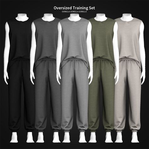 Oversized Training Set | Gorilla Gorilla Gorilla on Patreon The Sims 4 Pack, Mods Sims 4, Sims 4 Men Clothing, Gorilla Gorilla, Sims 4 Male Clothes, Die Sims 4, Play Sims 4, Pelo Sims, Free Sims 4