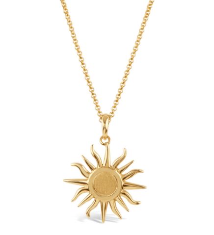 SUN CHARM WITH BRUSHED CENTRE PENDANT - This My World collectable charm features a sun motif in 22k gold vermeil with a brushed centre. Teamed perfectly with a delicate 22k gold vermeil medium rolo chain. *There are a myriad of ways in which you can choose how to wear your My World collectable charms as Dinny says, 'some combinations work better than others'. Please ask our team of experts how best to team up your charms Sun Earrings Aesthetic, Your My World, Solar Aesthetic, Sun Motif, Temple Jewelry Necklace, The Spike, Pretty Jewelry Necklaces, Art Jewelry Design, Sun Charm