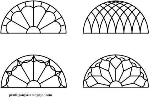 Half Circle Stained Glass Patterns, Half Circle Stained Glass Window Patterns, Stained Glass Half Circle, Circle Stained Glass Window, Half Circle Design, Glass Transom, Antique Lamp Shades, Painting On Glass, Diy Lampe