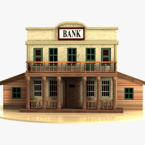 Cartoon Western Building 3 (Bank) 3D Model $15 - .obj .unknown .fbx .3ds .max - Free3D Strange Houses, Western Buildings, Shop Reference, Old West Saloon, Roblox Studio, Old Western Towns, Train Ho, Old West Town, Planet Coaster