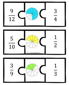 This would be soooo much better if the author had left the pieces blank so that the kids could fill them in, and used a variety of models for fractions.... Sets Math, Teaching Fractions, Fraction Activities, Counting Money, Math Geek, Equivalent Fractions, Free Puzzles, Montessori Math, Math Notebooks