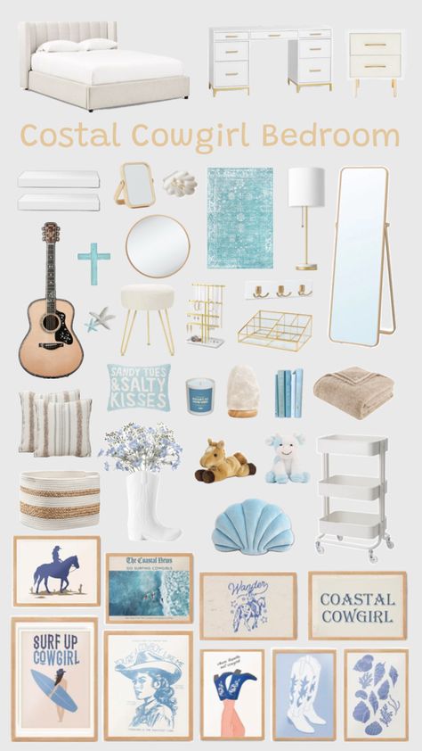 Sea Theme Bedroom, Beachy Teen Bedroom, White And Blue Room, Sea Theme Bedrooms, Cowgirl Bedroom Decor, Coastal Room Decor, Costal Bedroom, Cowgirl Bedroom, Ocean Room Decor