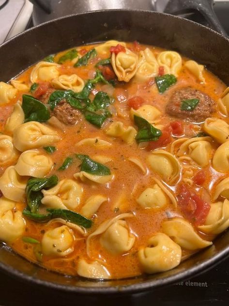 Cheese Tortellini And Meatball Soup - Easy DIY Recipes Unique Soup Recipes, Sausage And Onions, Crockpot Tortellini, Cheese Tortellini Soup, Meatball Soup Recipes, White Bean Soup Recipes, Spinach Tortellini, Sausage Tortellini, Slow Cooked Chicken