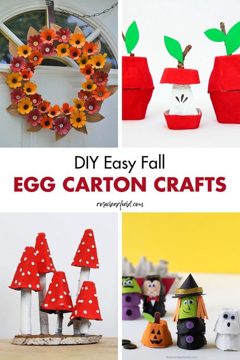 A round-up of 15 easy DIY fall egg carton crafts! Simple recycled autumn projects for kids and adults alike, including Halloween and Thanksgiving projects. There are tutorials for apples, foxes, acorns, pumpkins, mushrooms, spiders, monsters, turkeys, wreaths, and more. #eggcartoncrafts #fallcrafts #autumncrafts #recycledcrafts Egg Carton Thanksgiving Crafts, Egg Carton Fall Crafts, Egg Cartons Craft, September Crafts For Kids, Toadstool Craft, September Crafts, Spider Crafts, Mushroom Crafts, Thanksgiving Projects