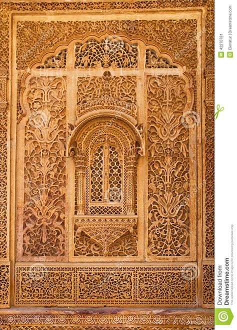 Carved Window In Mandir Palace, Jaisalmer, Rajasthan, India. Stock Photo - Image: 42270781 Konark Temple, Styrofoam Art, Indian Temple Architecture, India Architecture, Ancient Indian Architecture, Mughal Architecture, Gorgeous Doors, Temple Architecture, Vintage India