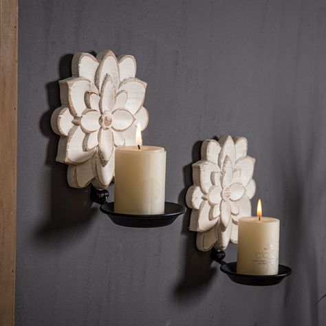 PRICES MAY VARY. Distressed Candle Sconces: Farmhouse Wall Candle Sconces set of two candle holders measures 5.7" x 1.2" x 6.1". Holds candles up to approximately 3 inches in diameter. This vintage candle holder stand features antique log carvings and a distressed finish for a shabby chic look. Premium Material: Made of 90% wood and 10% metal, handcrafted with exquisite distressed craftsmanship. Use a handcrafted distressed finish so each rustic wall sconce looks slightly different. Multiple App Rustic Wall Candle Holders, Spiritual Room, Candle Holder Wall, Wall Mounted Candle Holders, Candle Holders Wall Decor, Rustic Candle, Wall Candle, Standing Candle Holders, Candle Wall