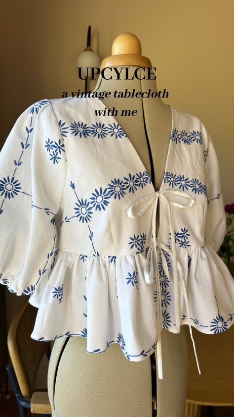 Studio Spokes | Vintage tablecloth upcycle 🤍🦋 As well as the tie side camis, I have also been working on some embroidered tie front tops for the next… | Instagram Tablecloth Upcycle, Tie Front Tops, Embroidered Tie, Fashion Top Outfits, Diy Vetement, Couture Mode, Quick Outfits, Designer Dresses Casual, Easy Trendy Outfits