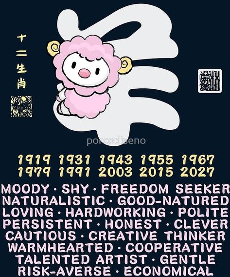 Chinese Zodiac Sheep, Chinese Signs, Birthday Scenario Game, 12 Chinese Zodiac Signs, Scenario Game, Birthday Scenario, Year Of The Goat, Cute Goat, Chinese Horoscope