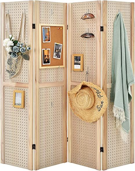 Folding Pegboard Display, Pegboard Display Stand, Folding Privacy Screen, Pegboard Display, Wood Room Divider, 4 Panel Room Divider, Wooden Room Dividers, Folding Room Dividers, Rustic Room